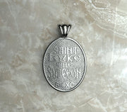 Saints of Christ Orthodox Icon Jewelry – Ovale (Oval - Shaped) pendant of the Saint Luke the Surgeon in sterling silver, white gold, or plated rhodium. (Back Side)