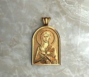 Saints of Christ Orthodox Icon Jewelry – Apse (Dome - Shaped) pendant of the Saint Mary of Egypt in yellow gold or plated yellow gold. (Front Side)